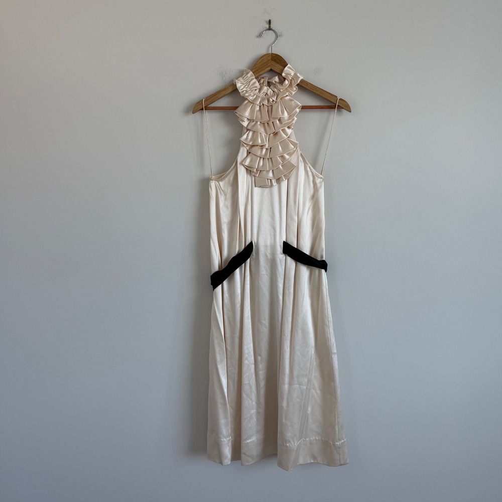3.1 Philip Lim Silk Ruffled High Neck Midi Dress in Cream Size 6